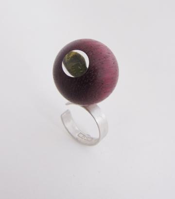Contemporary Ring Purpleheart Sphere with Emerald Nerite magnified : $31