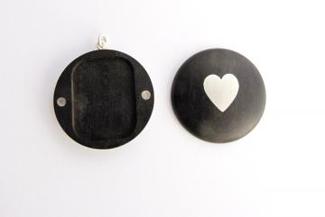 Ebony Locket with silver inlayed heart : $219
