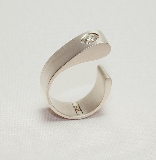 Engagement Ring - Solid White Gold with Diamond