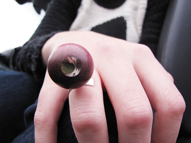 Contemporary Ring Purpleheart Sphere with Emerald Nerite magnified : $31
