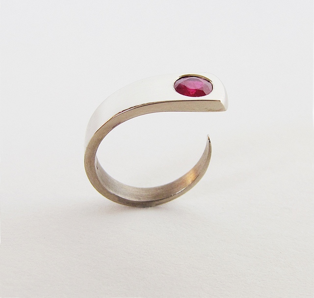 Engagement Ring - Red Ruby and 9ct White Gold : $563