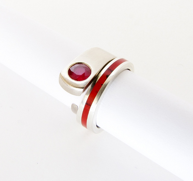 Engagement Ring - Red Ruby and 9ct White Gold : $563