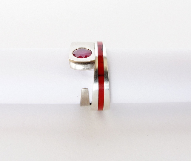 Engagement Ring - Red Ruby and 9ct White Gold : $563