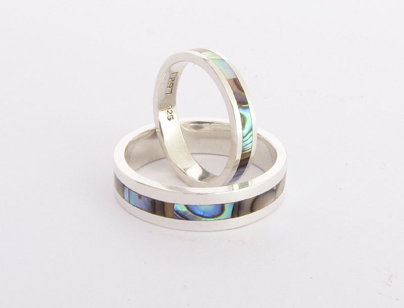 Wedding Band Ring, White Gold and Paua Abalone Mother of Pearl