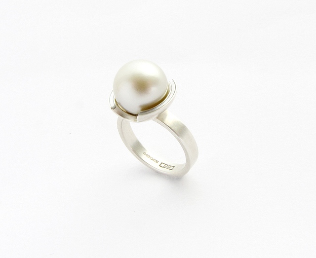 Wedding Set White Gold with Tahitian Pearl with Mother of Pearl Inlay