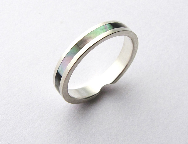 Wedding Set White Gold with Tahitian Pearl with Mother of Pearl Inlay