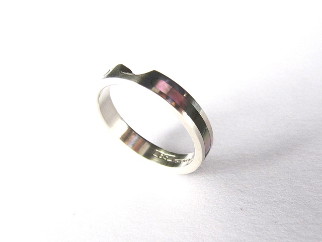 Wedding Set White Gold with Tahitian Pearl with Mother of Pearl Inlay
