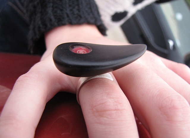 African Blackwood with Pink umbonium & adjustable Ring : $60