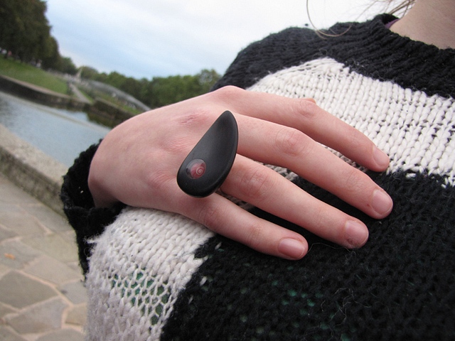 African Blackwood with Pink umbonium & adjustable Ring : $60