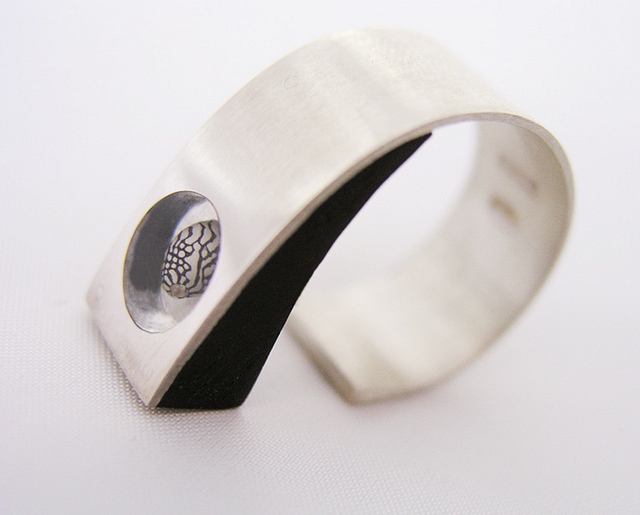 Ring Silver, Ebony & Zebra shell Adjustable to fit : $94